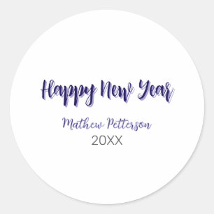 Happy new year purple black add name year simple classic round sticker