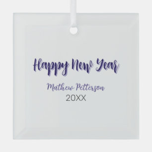 Happy new year purple black add name year simple glass tree decoration
