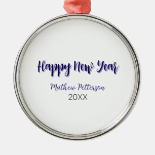 Happy new year purple black add name year simple metal ornament