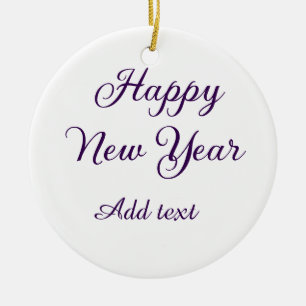 Happy new year purple calligraphy simple minimal ceramic ornament