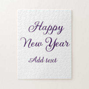 Happy new year purple calligraphy simple minimal jigsaw puzzle