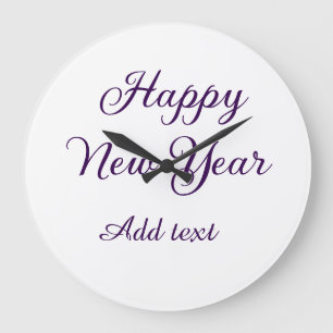 Happy new year purple calligraphy simple minimal  large clock