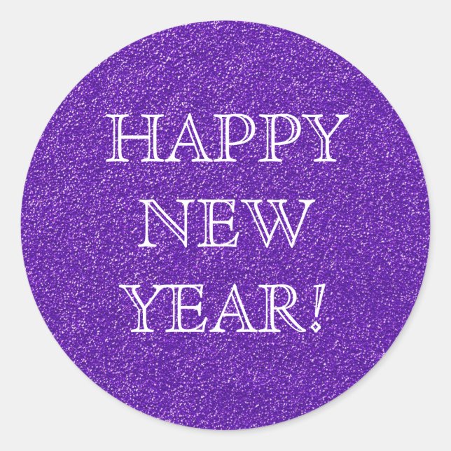 Happy New Year! Purple Glitter Glamour Party Classic Round Sticker (Front)