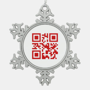 Happy New Year! -- QR Code Snowflake Pewter Christmas Ornament