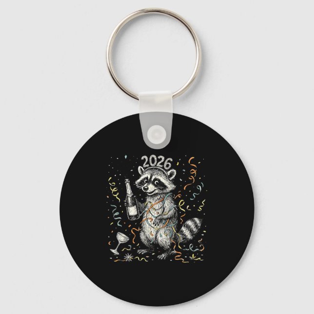 Happy New Year Raccoon With Champagne Funny New Ye Key Ring (Front)