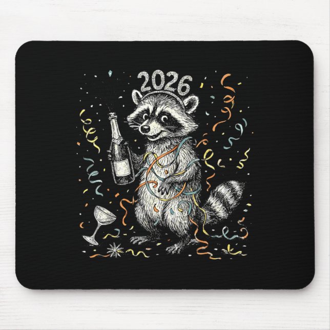 Happy New Year Raccoon With Champagne Funny New Ye Mouse Pad (Front)