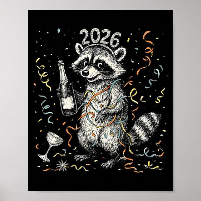 Happy New Year Raccoon With Champagne Funny New Ye Poster (Front)