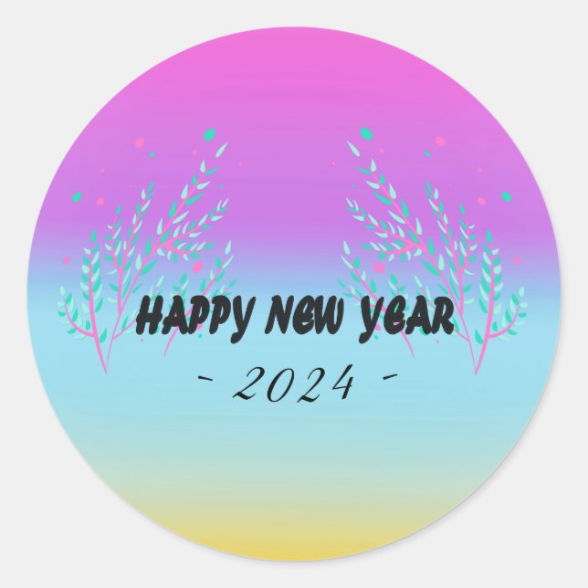 Happy New year rainbow gradient custom year Classic Round Sticker (Front)