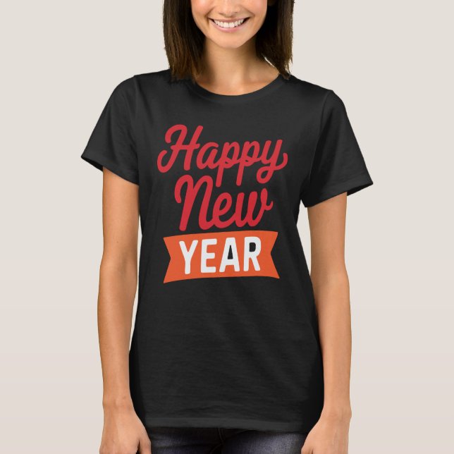 Happy New Year Red and Orange Festive T-shirt (Front)