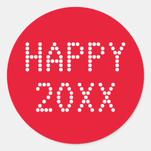 Happy New Year red and white modern custom text Classic Round Sticker