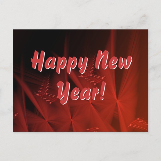 Happy New Year Red Gleem Abstract Fractal Art Postcard (Front)