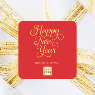 Happy New Year red gold business logo Square Sticker