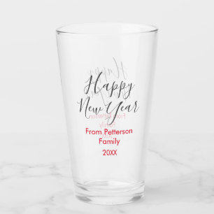 Happy new year red gra add family name year simple glass