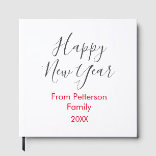 Happy new year red gra add family name year simple guest book
