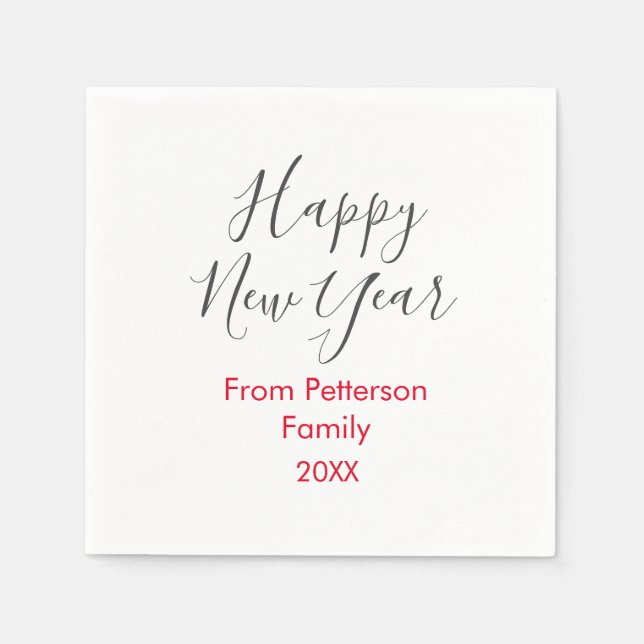 Happy new year red gra add family name year simple napkin (Front)