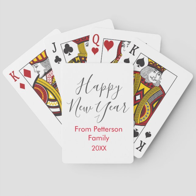 Happy new year red gra add family name year simple playing cards (Back)