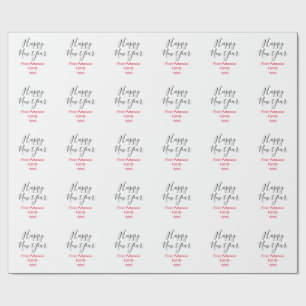 Happy new year red gra add family name year simple wrapping paper