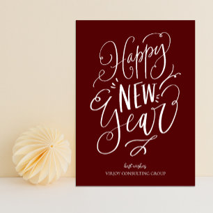 Happy New Year Red Script Modern Business Holiday Card