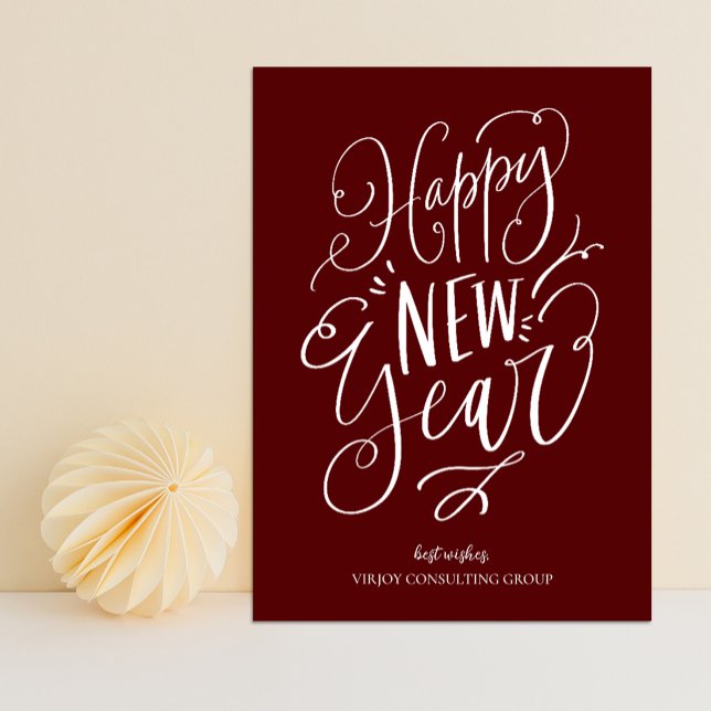 Happy New Year Red Script Modern Business Holiday Card (Creator Uploaded)