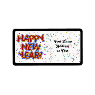 Happy New Year - Red Text  Label