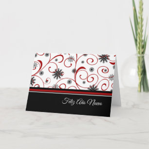 Happy New Year Red White Black Snowflakes Spanish Holiday Card