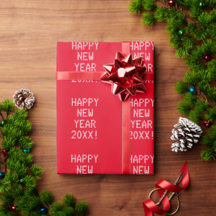 Happy New Year red white custom text modern Wrapping Paper