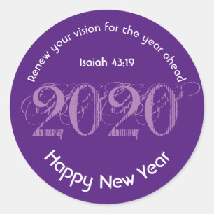 Happy New Year RENEW VISION 2020 Stylish Purple Classic Round Sticker