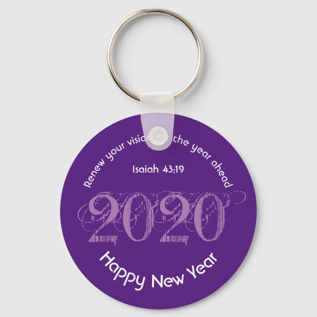 Happy New Year RENEW VISION 2020 Stylish PURPLE Key Ring (Front)
