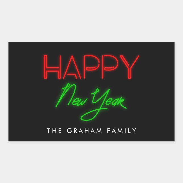 Happy New Year Retro 80s Neon lights Rectangular Sticker (Front)