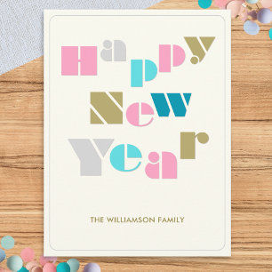 Happy New Year Retro Groovy Colourful Personalised Postcard