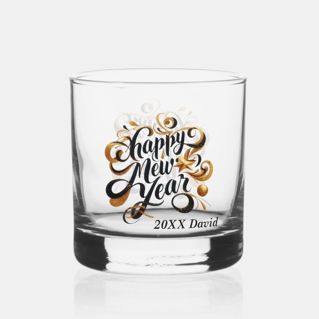 Happy New Year rock glass add year name (Front)