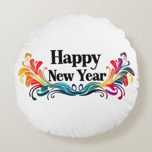 Happy New Year Round Cushion
