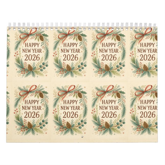 happy new year rustic wall calendar 2026 (Cover)
