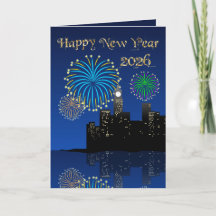 Happy New Year’s Eve Midnight Fireworks City Light