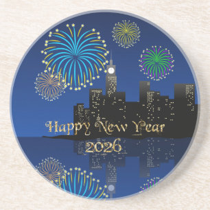 Happy New Year’s Eve Midnight Fireworks City Light Coaster
