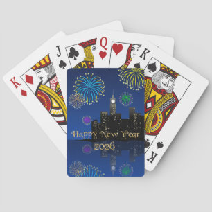 Happy New Year’s Eve Midnight Fireworks City Light Playing Cards