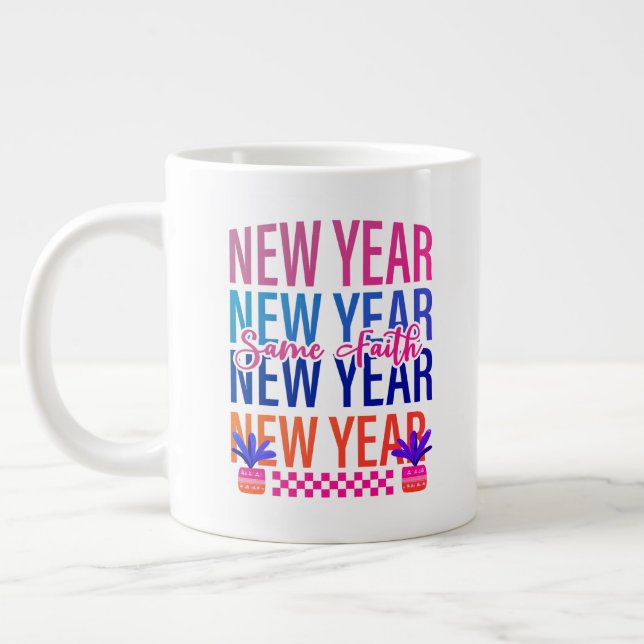 Happy New Year Same Faith Fun Colour Large Coffee Mug (Left)