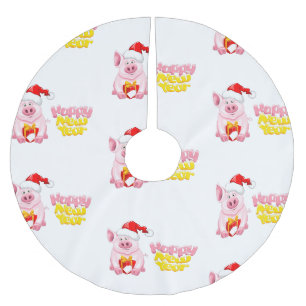 happy new year santa claus christmas pig brushed polyester tree skirt