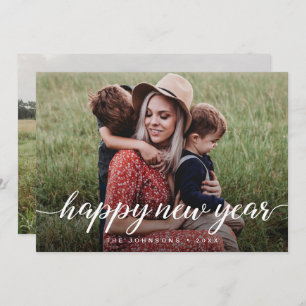 Happy New Year Script 2 family photo Custom Holiday Card