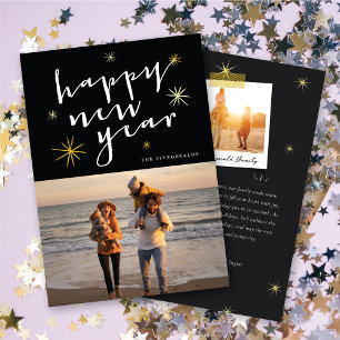 Happy New Year Script Gold Starburst Photo Holiday