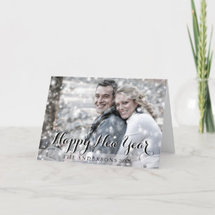 HAPPY NEW YEAR Script Modern Custom Photo Greeting Holiday Card