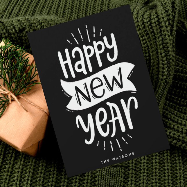 happy new year script text white lettering holiday card (Creator Uploaded)