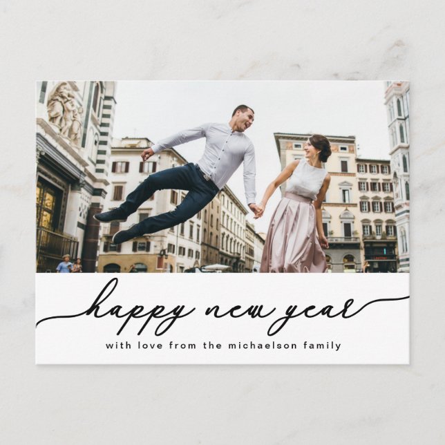 Happy New Year Script with Photo 2020 Card (Front)