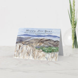 Happy New Year Scripture Romans 10 Mountains Snow Card