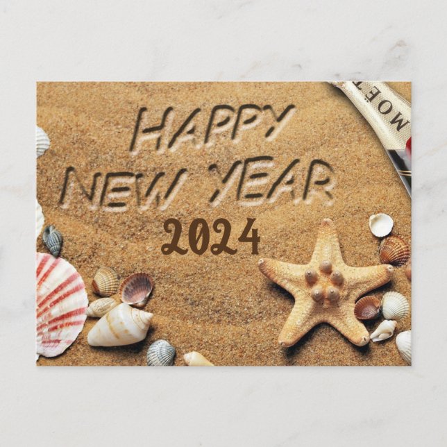 Happy New Year Seashells Holiday Postcard (Front)