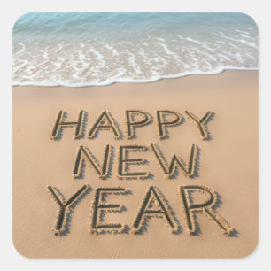 Happy New Year Seashore Square Sticker