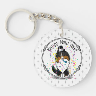 Happy New Year Shetland Sheepdog (tri colour) Cute Key Ring