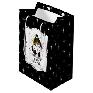 Happy New Year Shetland Sheepdog (tri colour) Cute Medium Gift Bag