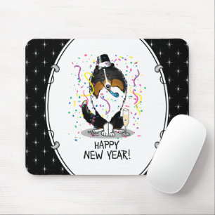 Happy New Year Shetland Sheepdog (tri colour) Cute Mouse Pad