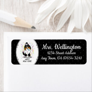 Happy New Year Shetland Sheepdog (tri colour) Cute Return Address Label